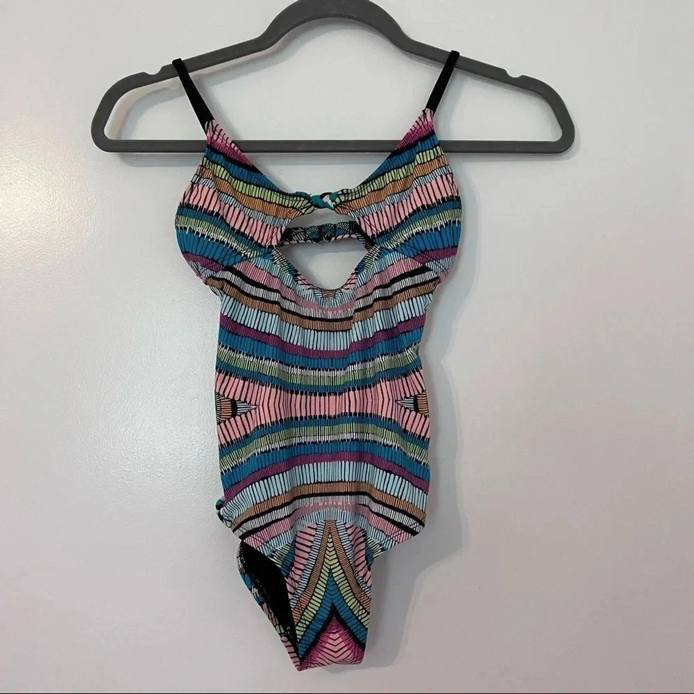 Hobie Colorful Printed One Piece Bikini Swim Suit Girls 8 Front Cut Out